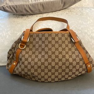 GUCCI GG Pattern Shoulder Tote Bag Canvas Leather Brown Orange Italy 34MK500